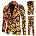 Men's 3-Piece Halloween Spooky Pumpkin Pattern Suit