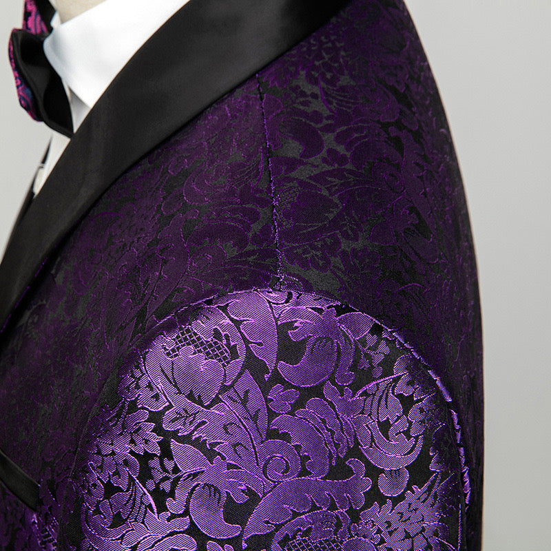Mens 2-Piece Shawl Lapel Jacuard Dark Purple Tuxedo