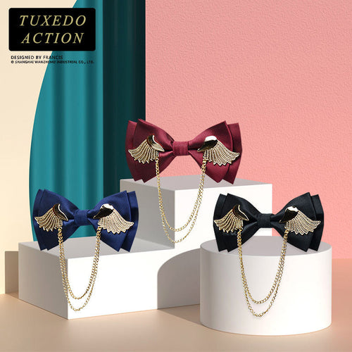 Men's Adjustable Metal Golden Wings Two Layer Neck Bowtie Bow Tie