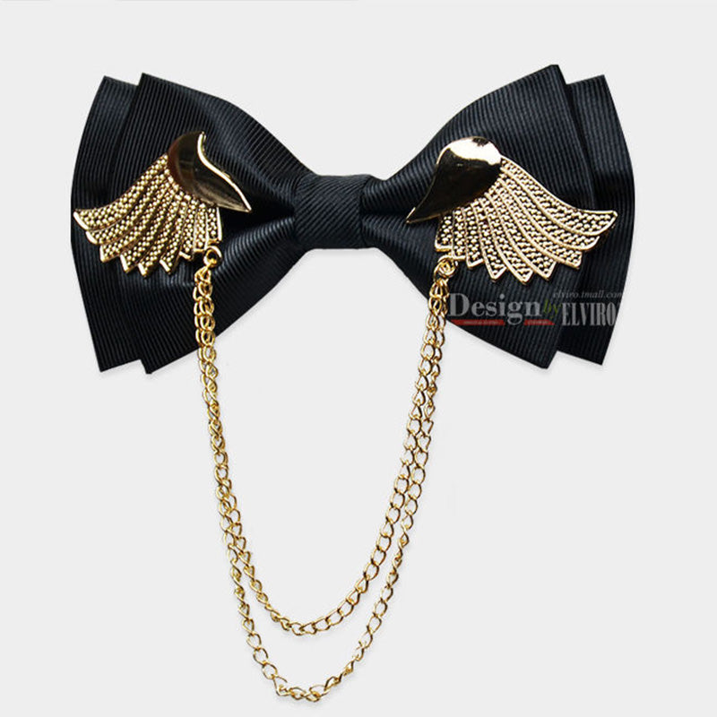 Men's Adjustable Metal Golden Wings Two Layer Neck Bowtie Bow Tie