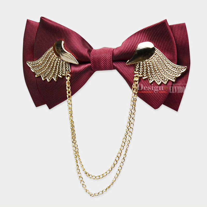 Men's Adjustable Metal Golden Wings Two Layer Neck Bowtie Bow Tie