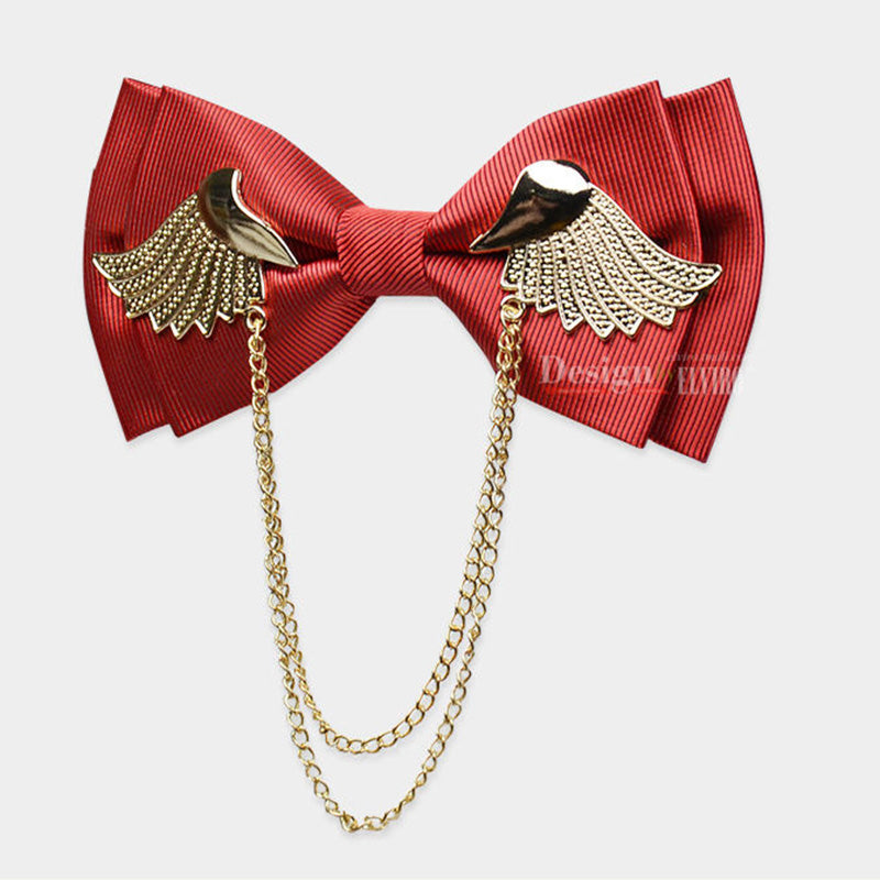 Men's Adjustable Metal Golden Wings Two Layer Neck Bowtie Bow Tie