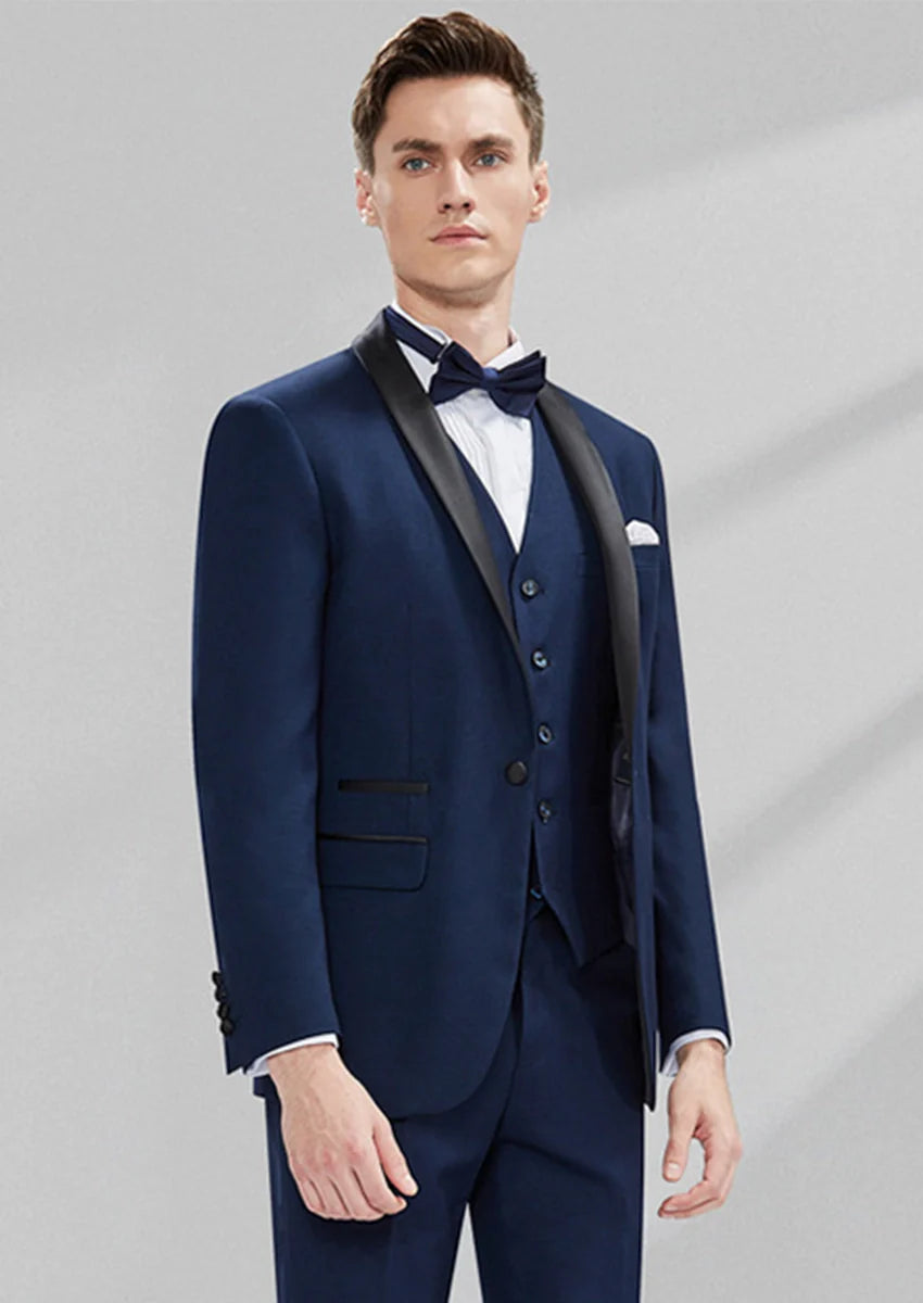 Men's 3-Piece Classic Groom Dresses Navy Blue Groomsmen Suit