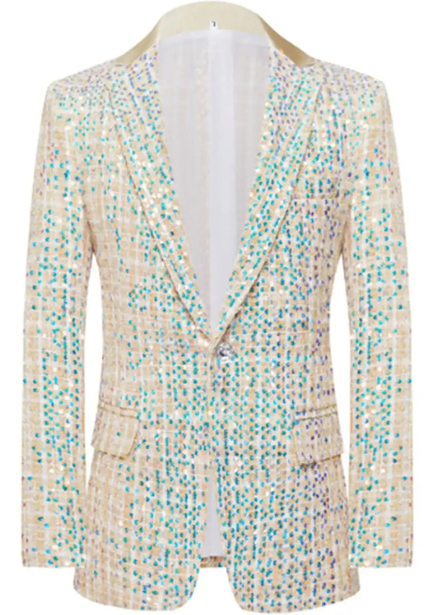 Men’s 2-Piece Linen Sparkle Gridline Champagne Suit