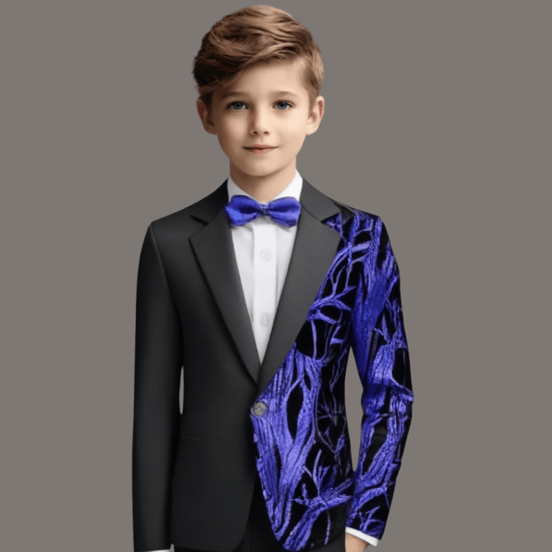 Boy's 2-Piece Navy Sequin Branches Black Suit Tuxedo