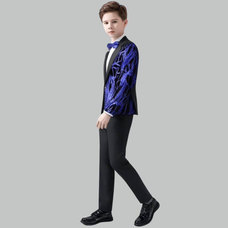 Boy's 2-Piece Navy Sequin Branches Black Suit Tuxedo
