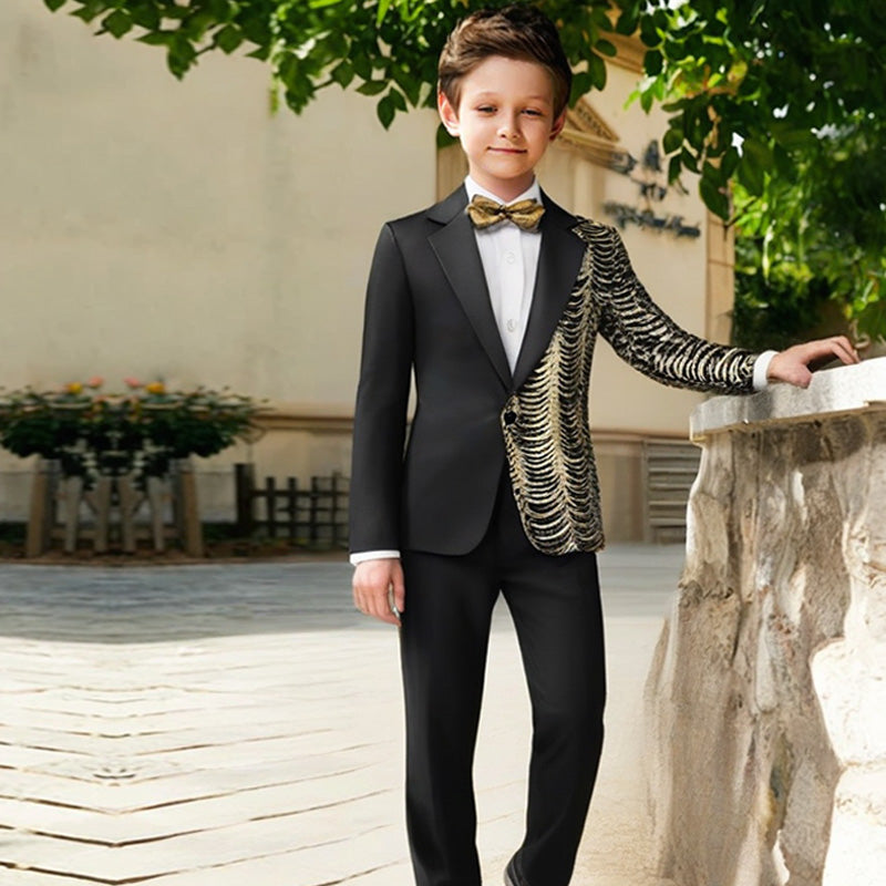 Boy's 2-Piece Gold Sequin Water Ripples Black Dress