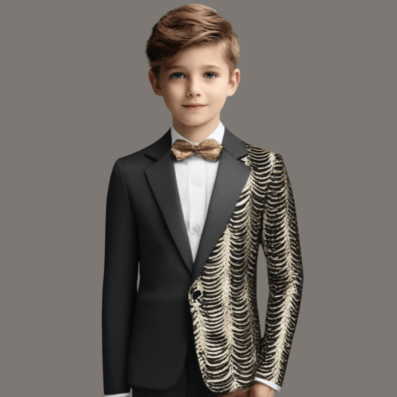 Boy's 2-Piece Gold Sequin Water Ripples Black Dress