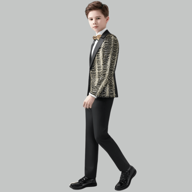 Boy's 2-Piece Gold Sequin Water Ripples Black Dress