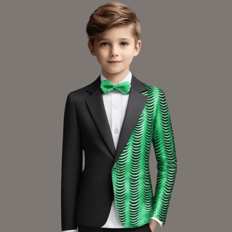 Boy's 2-Piece Green Sequin Water Ripples Black Dress