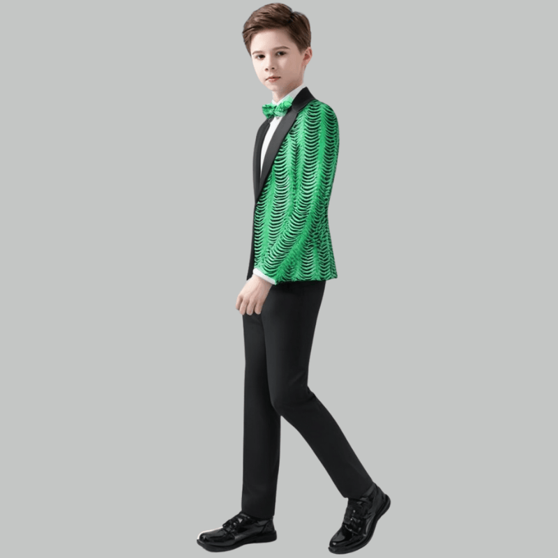 Boy's 2-Piece Green Sequin Water Ripples Black Dress