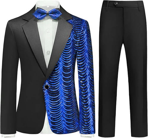 Boy's 2-Piece Navy Sequin Water Ripples Black Dress