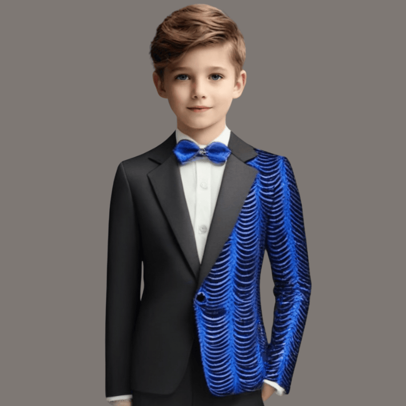 Boy's 2-Piece Navy Sequin Water Ripples Black Dress