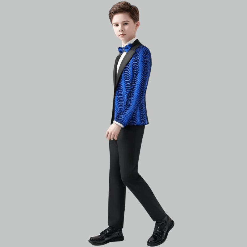 Boy's 2-Piece Navy Sequin Water Ripples Black Dress