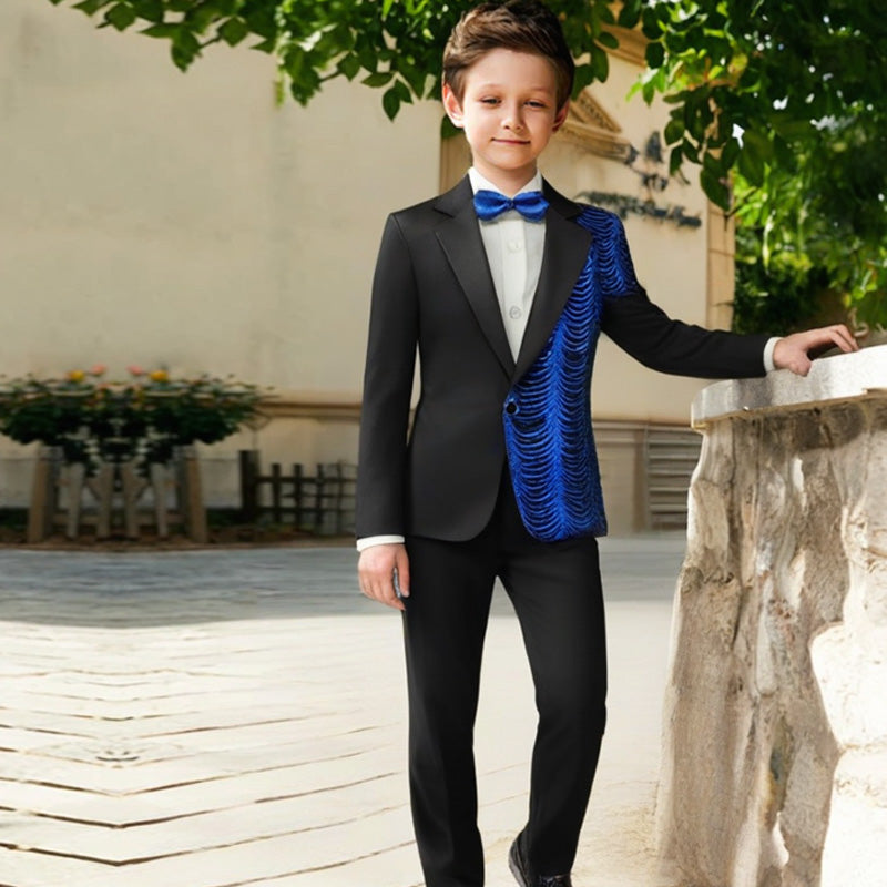 Boy's 2-Piece Navy Sequin Water Ripples Black Dress