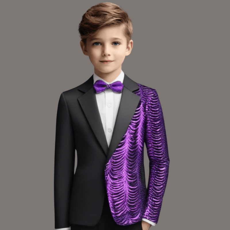 Boy's 2-Piece Purple Sequin Water Ripples Black Dress