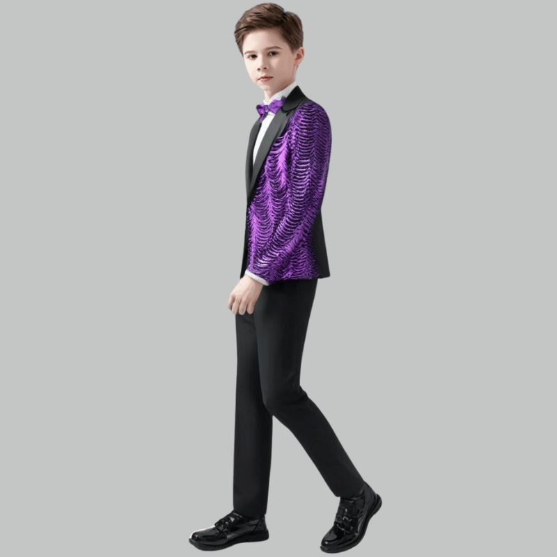 Boy's 2-Piece Purple Sequin Water Ripples Black Dress