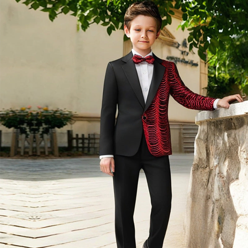 Boy's 2-Piece Red Sequin Water Ripples Black Dress