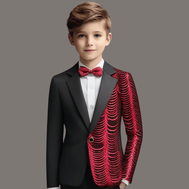 Boy's 2-Piece Red Sequin Water Ripples Black Dress