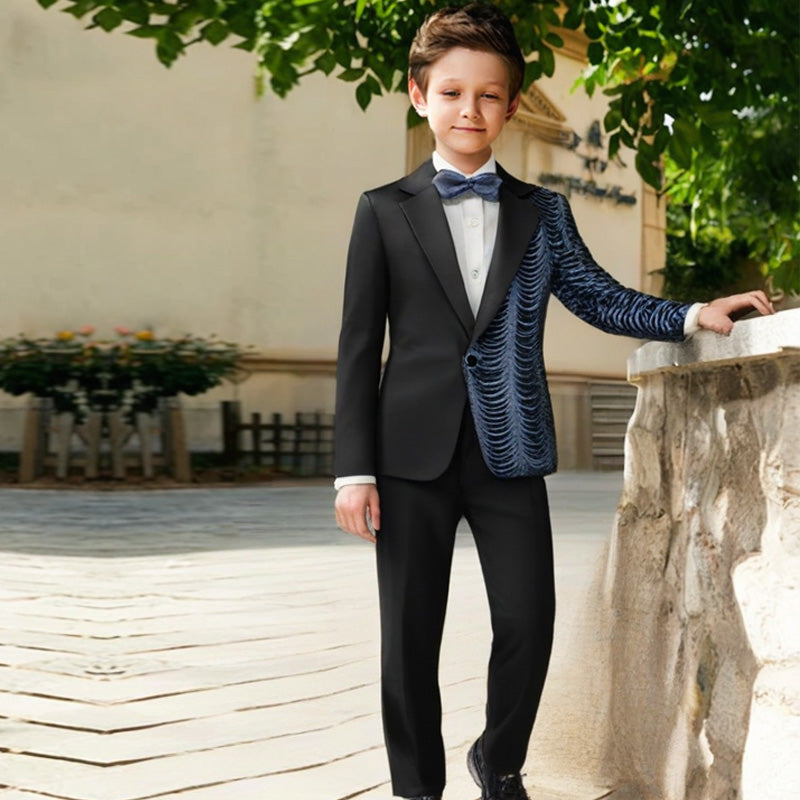 Boy's 2-Piece Silver Sequin Water Ripples Black Dress