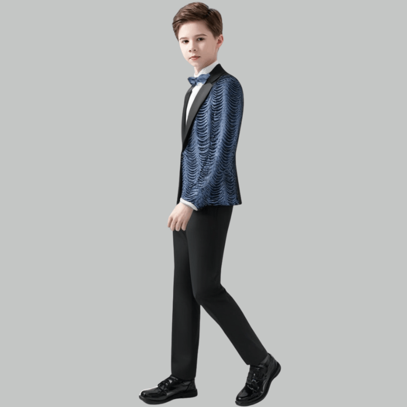 Boy's 2-Piece Silver Sequin Water Ripples Black Dress