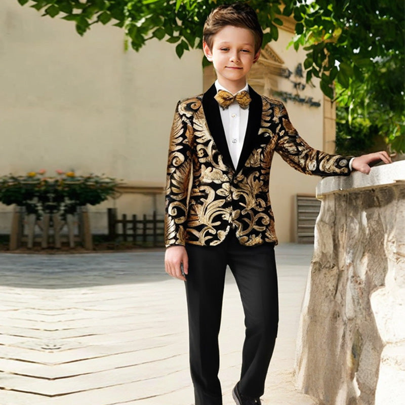 Boy's 2-Piece Black Sparkle Floral Sequin Dress