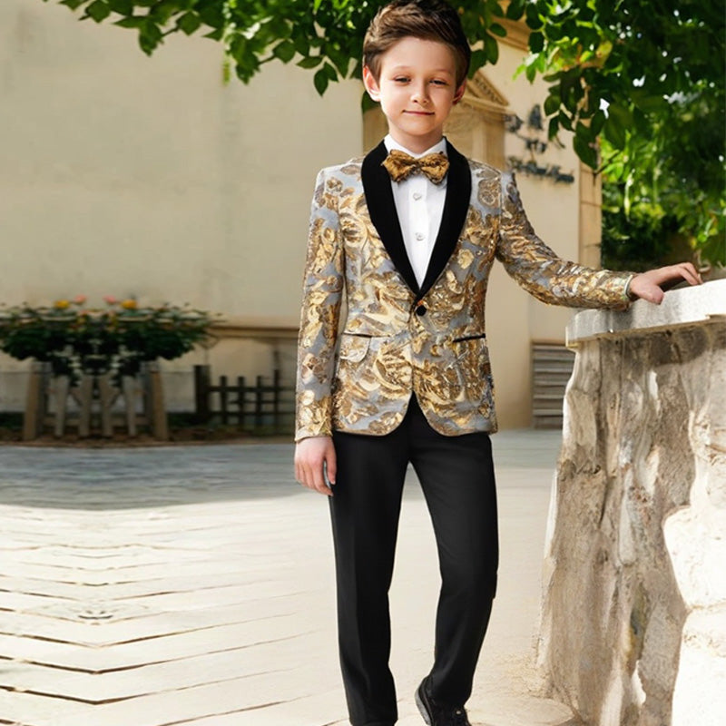 Boy's 2-Piece Gold Sparkle Floral Sequin Dress