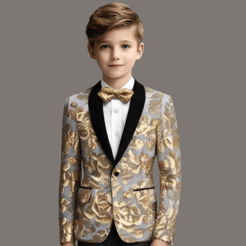 Boy's 2-Piece Gold Sparkle Floral Sequin Dress