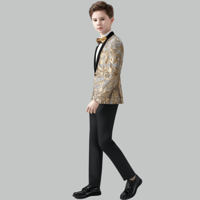 Boy's 2-Piece Gold Sparkle Floral Sequin Dress