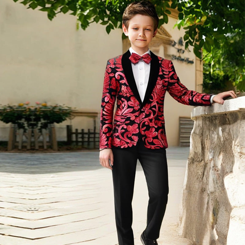 Boy's 2-Piece Red Sparkle Floral Sequin Dress