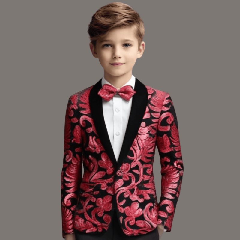 Boy's 2-Piece Red Sparkle Floral Sequin Dress