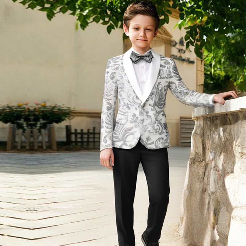 Boy's 2-Piece  White  Sparkle Floral Sequin Dress