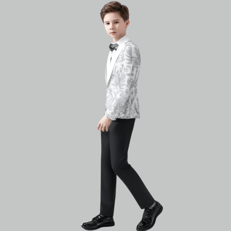 Boy's 2-Piece  White  Sparkle Floral Sequin Dress