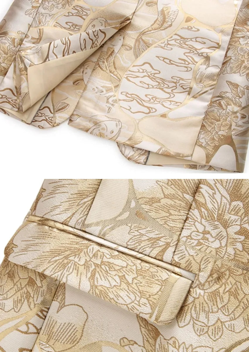 Men's Slim-Fit Floral Jacquard with Gold Accents Champagne Blazer