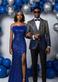 Men's Full Sequin Gold Tassel Navy Jacket for Stage