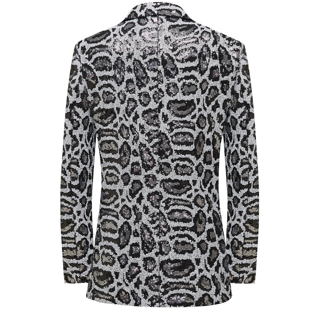 Men's Sequin Leopard Pattern Black and Silver Tuxedo