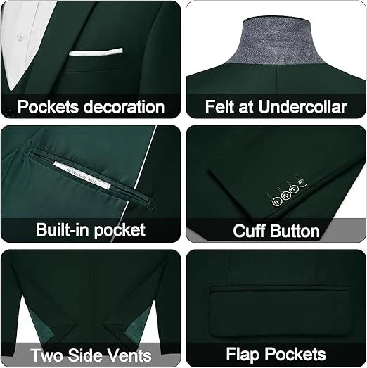 Men's Stylish 3-Piece Dark Green Suit