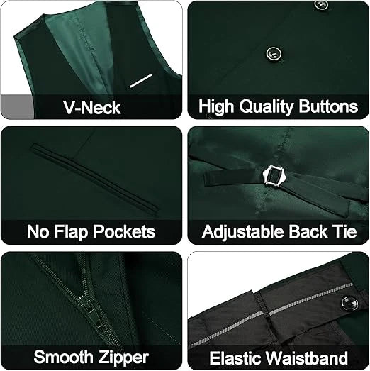 Men's Stylish 3-Piece Dark Green Suit
