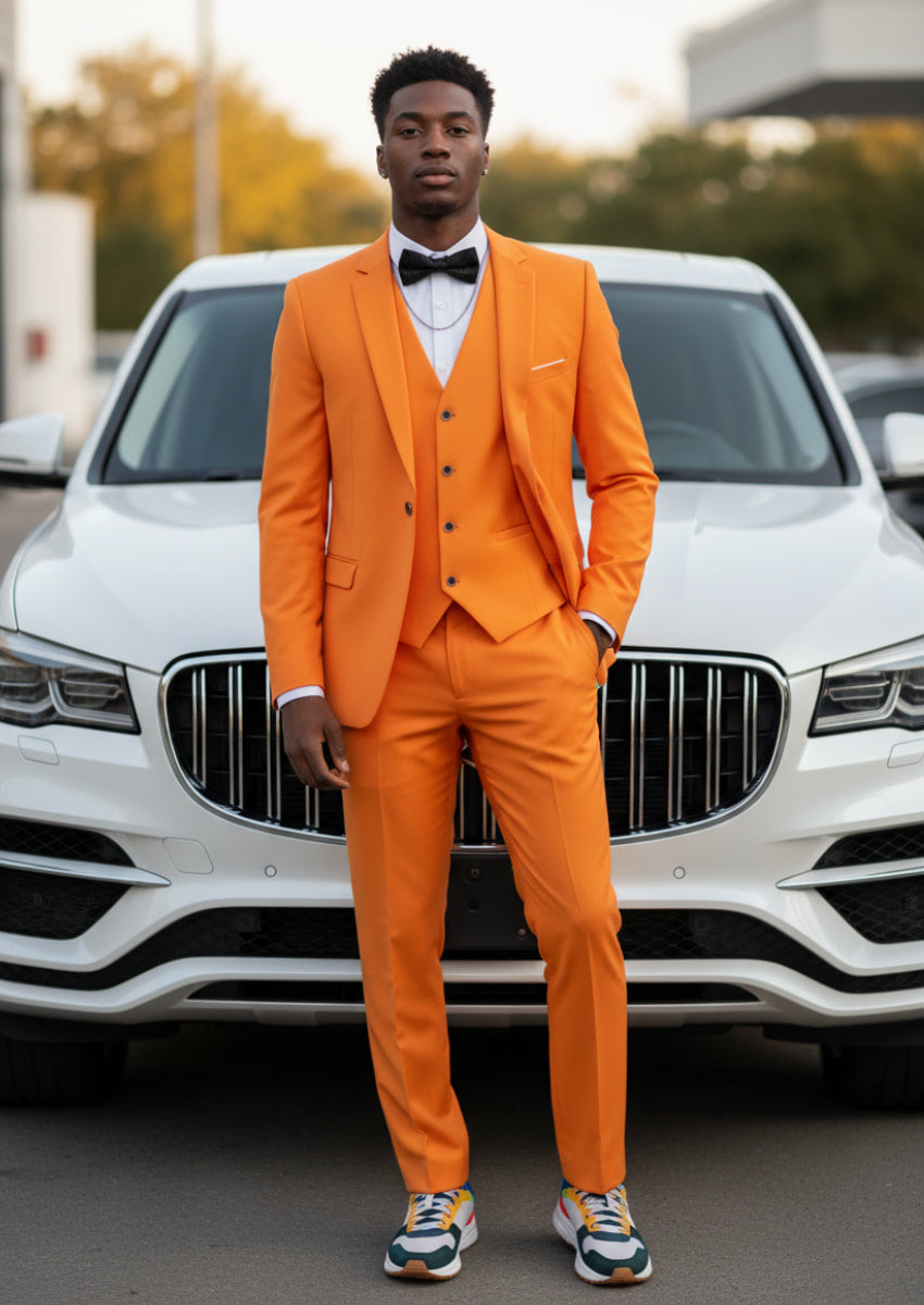 Men's 3-Piece Classic One Button Orange Suit