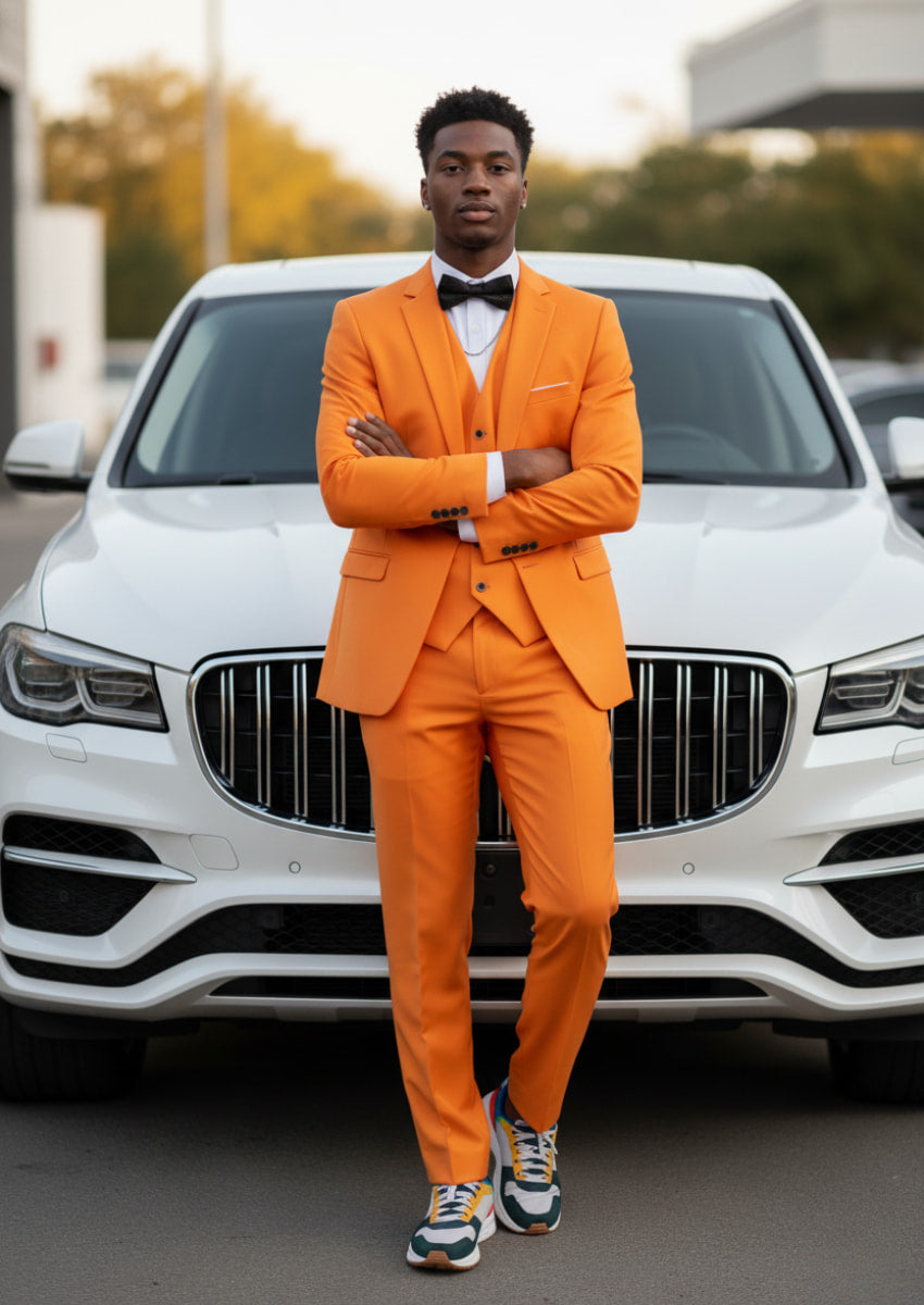 Men's 3-Piece Classic One Button Orange Suit