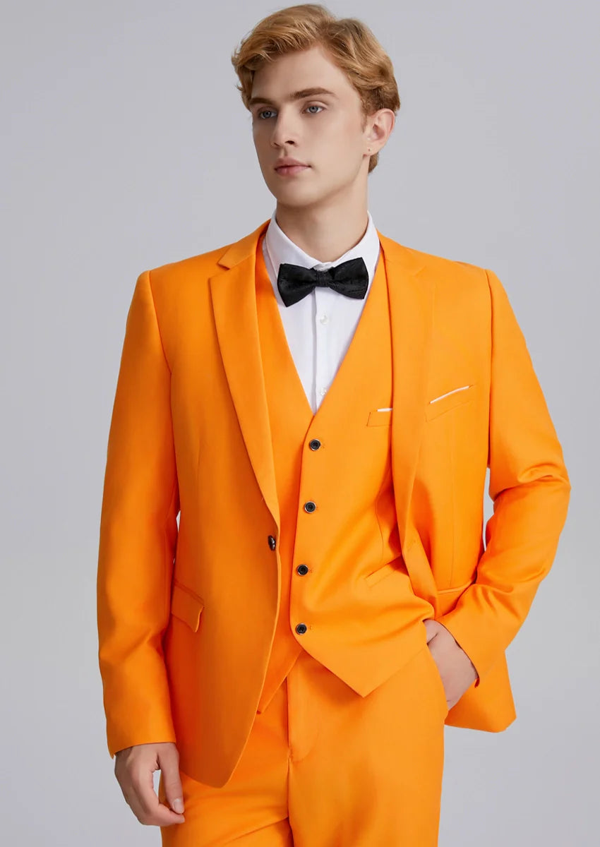 Men's 3-Piece Classic One Button Orange Suit