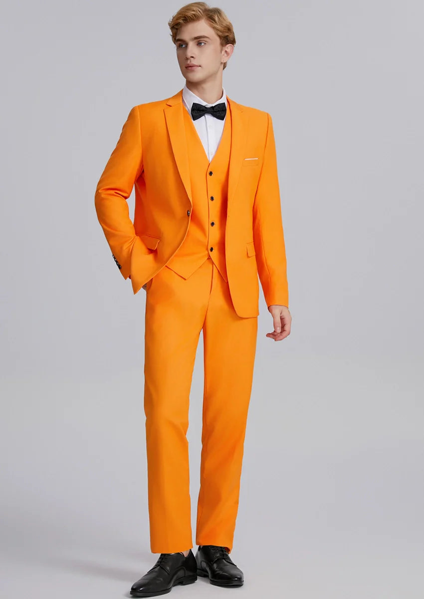 Men's 3-Piece Classic One Button Orange Tuxedo
