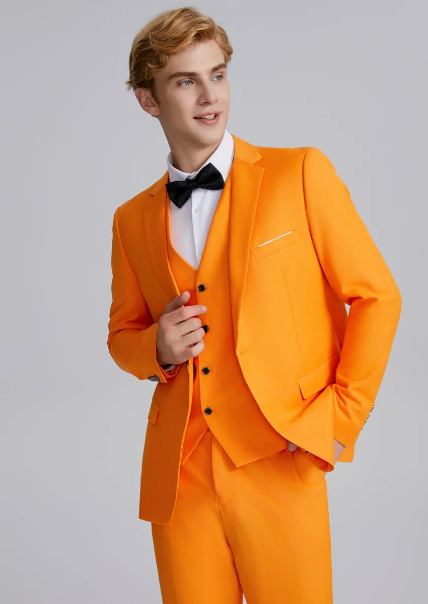 Men's 3-Piece Classic One Button Orange Suit