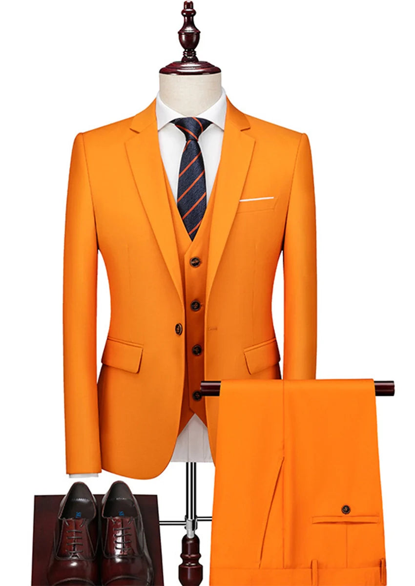 Men's 3-Piece Classic One Button Orange Tuxedo