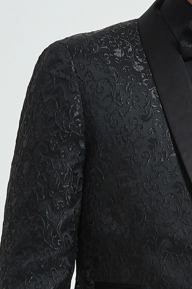 Men's 2-Piece Jacquard Embroidery Paisley Black Tuxedo