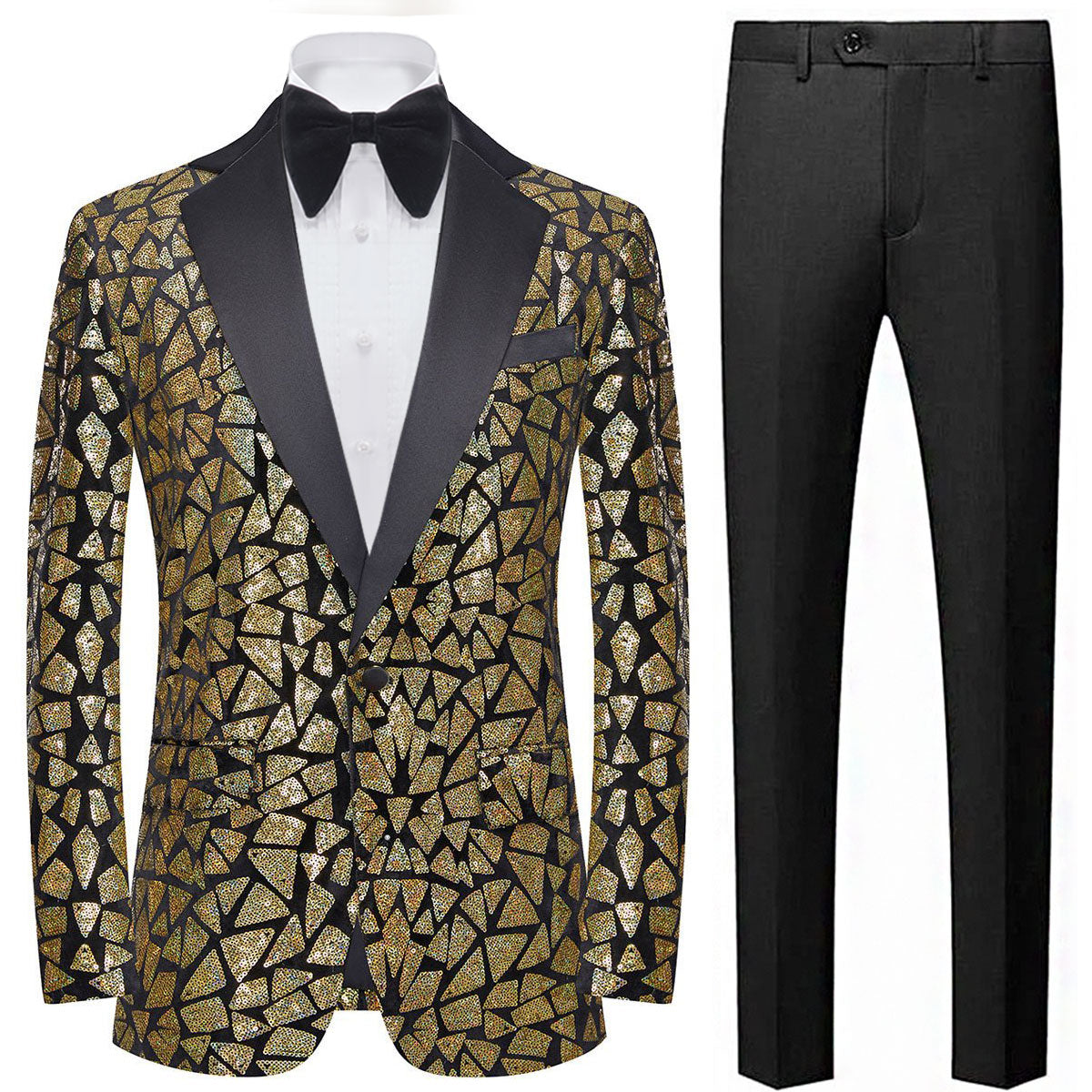 Men's Sequin Geometric Mosaic Gold Tuxedo