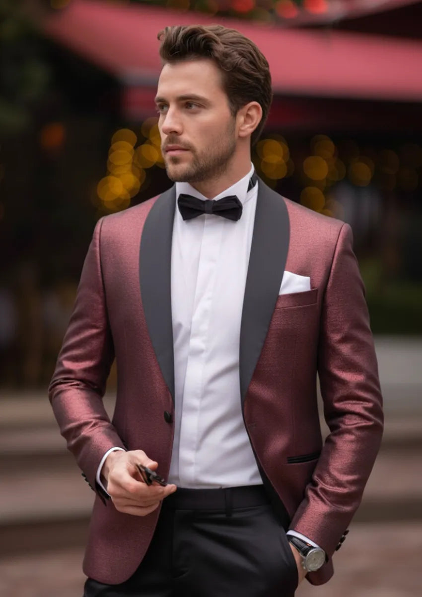 Men's 2-Piece Flashy Tuxedo with Burgundy Gradient Flash