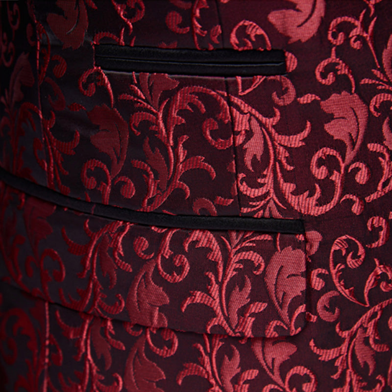 Men's 2-Piece Jacquard Embroidery Burgundy Tuxedo
