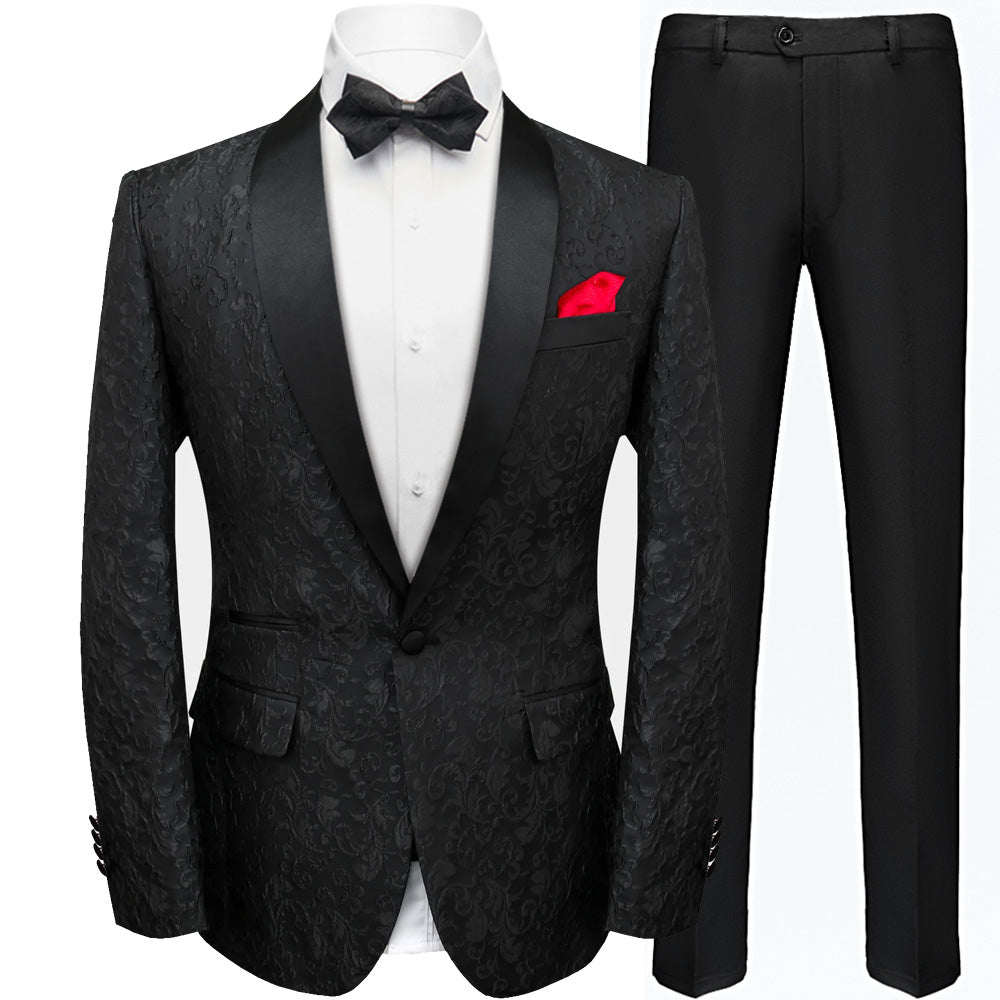 Men's 2-Piece Jacquard Embroidery Paisley Black Tuxedo