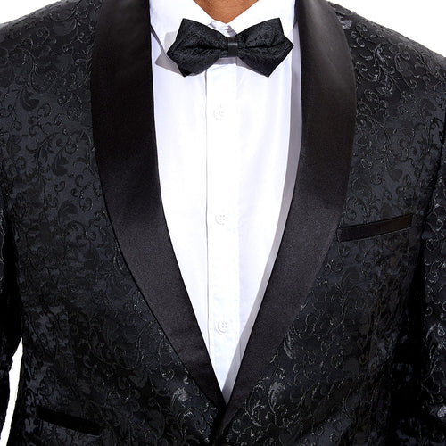 Men's 2-Piece Jacquard Embroidery Paisley Black Suit